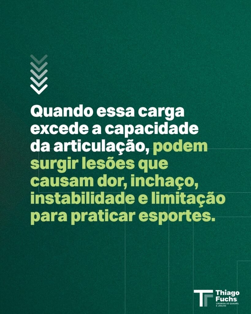 Quando essa carga excede a capacidade da articulação, podem surgir lesões que causam dor, inchaço, instabilidade e limitação para praticar esportes.