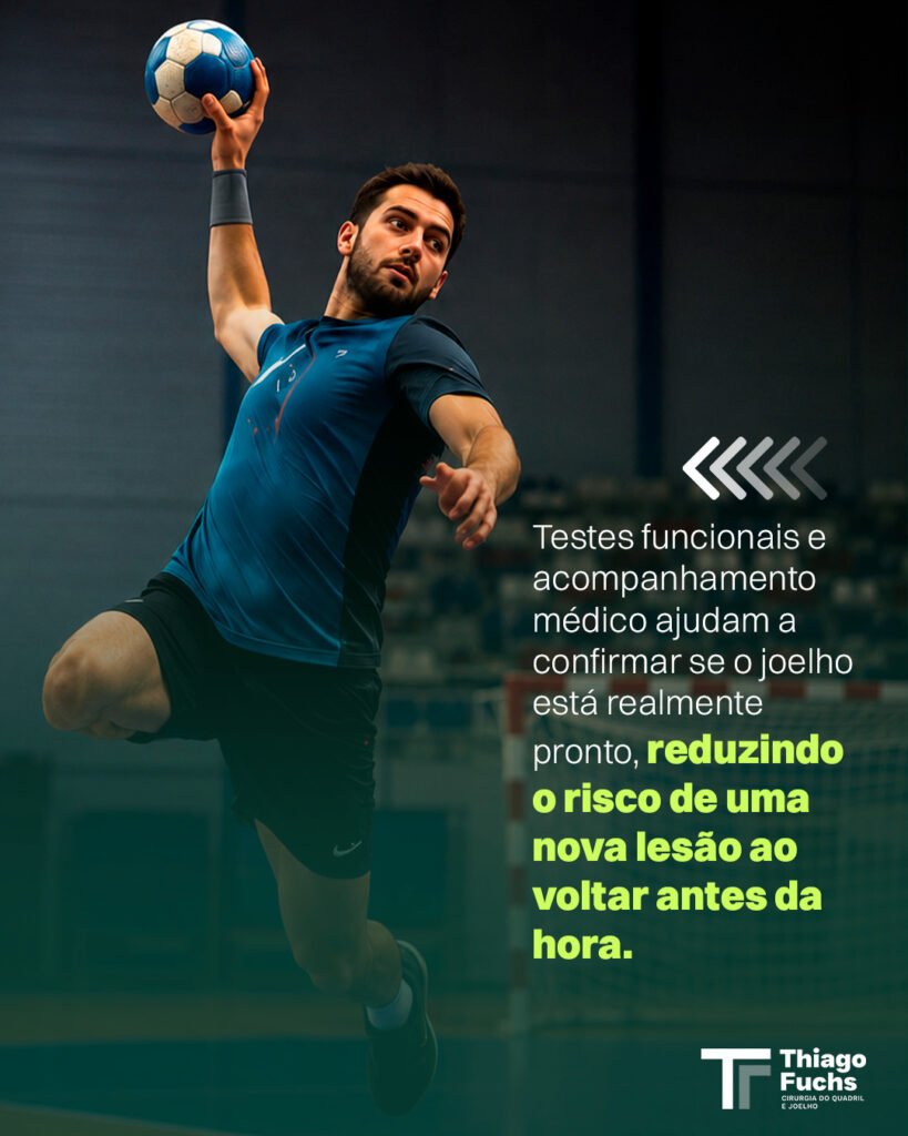 Testes funcionais e acompanhamento médico ajudam a confirmar se o joelho está realmente pronto, reduzindo o risco de uma nova lesão ao voltar antes da hora.